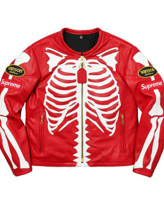 Skeleton Vanson Red Genuine Leather Jacket