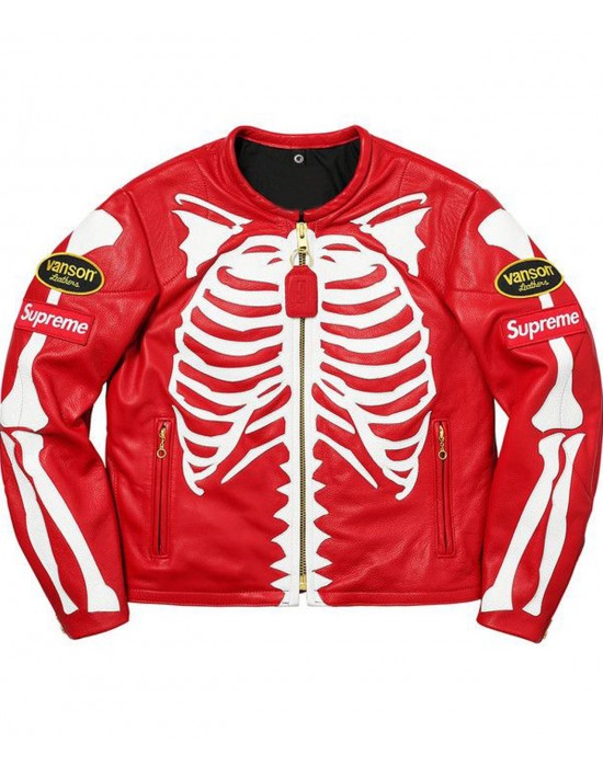 Skeleton Vanson Red Genuine Leather Jacket
