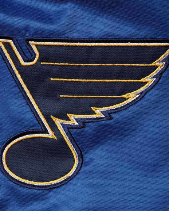 St. Louis Blues Enforcer Blue/Navy Varsity Satin Jacket St. Louis Blues Enforcer Blue/Navy Varsity Satin Jacket