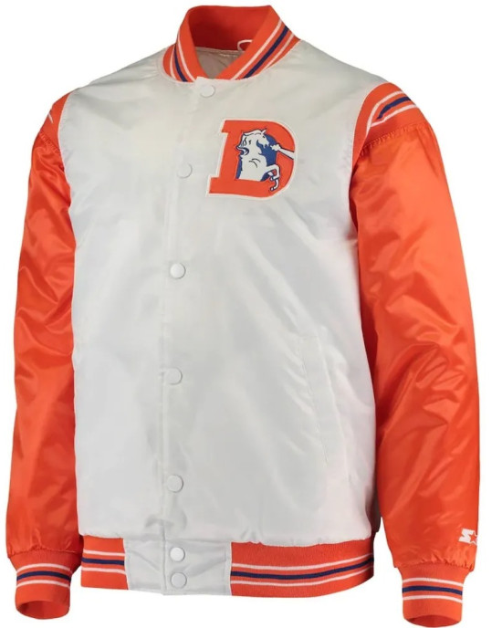 Starter Denver Broncos White and Orange Satin Jacket Starter Denver Broncos White and Orange Satin Jacket