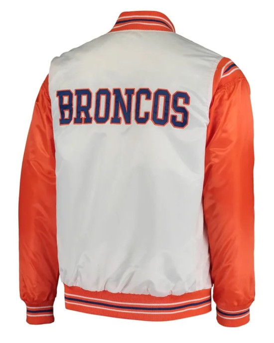 Starter Denver Broncos White and Orange Satin Jacket Starter Denver Broncos White and Orange Satin Jacket