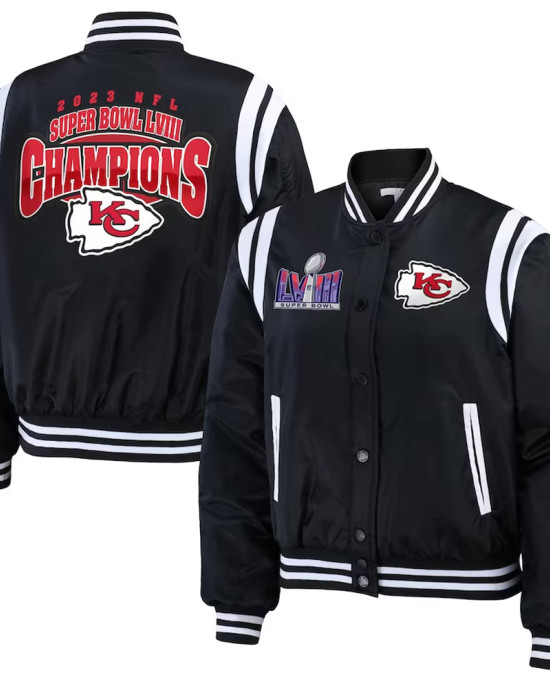 Super Bowl LVIII Champions Kansas City Chiefs Varsity Bomber Jacket Super Bowl LVIII Champions Kansas City Chiefs Varsity Bomber Jacket