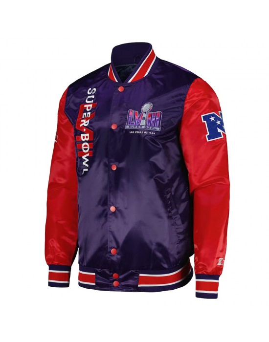 Super Bowl LVIII Purple and Red Varsity Satin Jacket