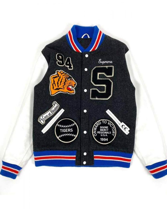 Supreme Tiger White and Black Varsity Jacket Supreme Tiger White and Black Varsity Jacket