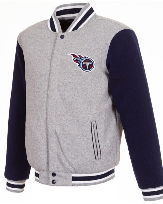 Tennessee Titans Varsity Gray and Navy Wool Jacket Tennessee Titans Varsity Gray and Navy Wool Jacket