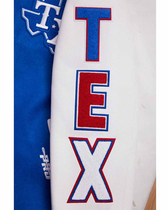 Texas Rangers Script Tail Classic Rib Varsity Jacket Texas Rangers Script Tail Classic Rib Varsity Jacket