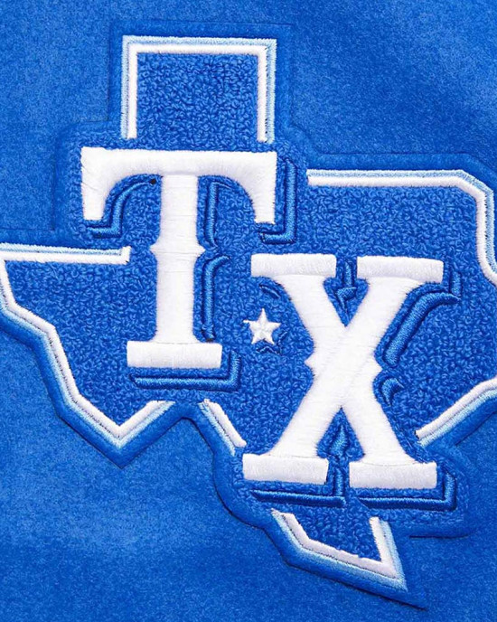 Texas Rangers Script Tail Classic Rib Varsity Jacket Texas Rangers Script Tail Classic Rib Varsity Jacket