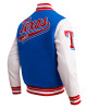 Texas Rangers Script Tail Classic Rib Varsity Jacket Texas Rangers Script Tail Classic Rib Varsity Jacket