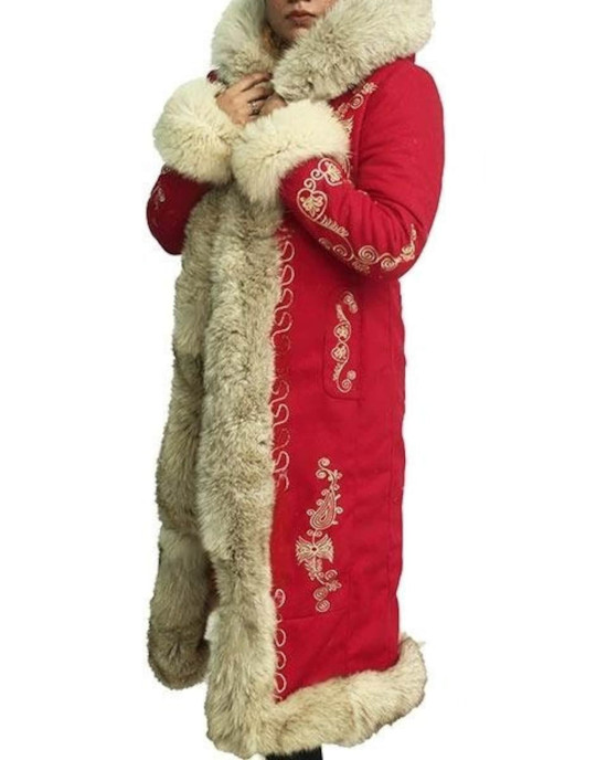 The Christmas Chronicles 2 Mrs. Claus Red Hooded Fur Collar Coat The Christmas Chronicles 2 Mrs. Claus Red Hooded Fur Collar Coat