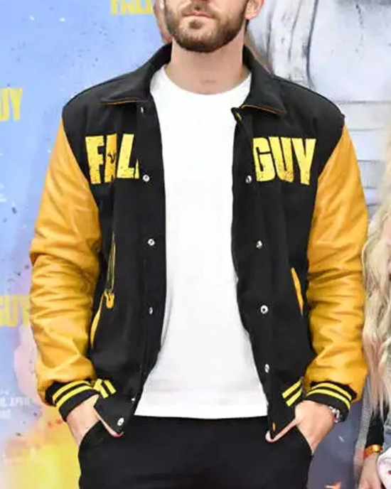 The Fall Guy Ryan Gosling Black & Yellow Varsity Jacket The Fall Guy Ryan Gosling Black & Yellow Varsity Jacket