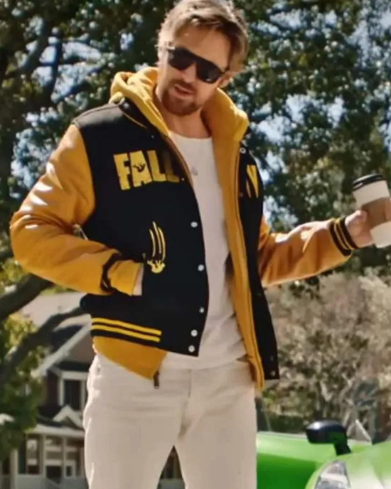 The Fall Guy Ryan Gosling Black & Yellow Varsity Jacket The Fall Guy Ryan Gosling Black & Yellow Varsity Jacket