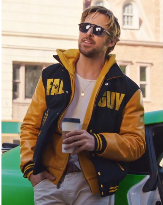 The Fall Guy Ryan Gosling Black & Yellow Varsity Jacket The Fall Guy Ryan Gosling Black & Yellow Varsity Jacket