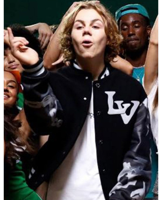 The Kid Laroi Wrong Camo Chains LV Varsity Jacket The Kid Laroi Wrong Camo Chains LV Varsity Jacket
