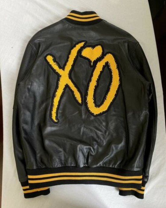 The Weeknd XO KOTF Leather Yellow Varsity Jacket