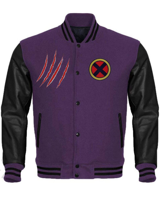 The Wolverine Logo Black and Purple Varsity Jacket