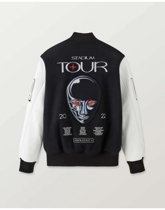 The XO Weeknd Stadium Varsity Jacket Black and White