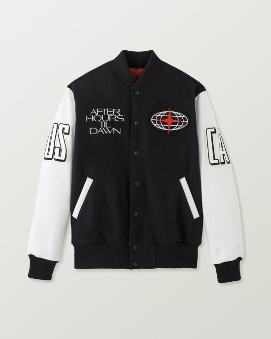 The XO Weeknd Stadium Varsity Jacket Black and White The XO Weeknd Stadium Varsity Jacket Black and White