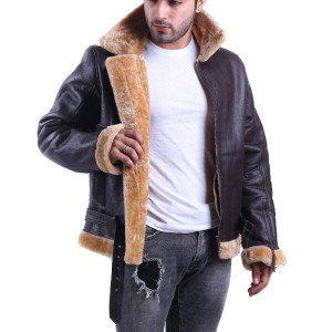 Tom Hardy Dunkirk Farrier Brown Leather Shearling Bomber Jacket