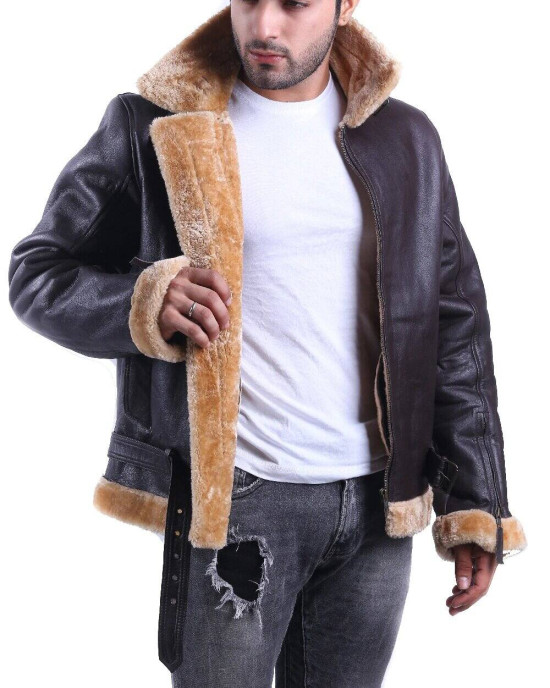 Tom Hardy Dunkirk Farrier Brown Leather Shearling Bomber Jacket