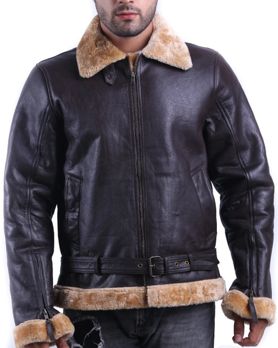 Tom Hardy Dunkirk Farrier Brown Leather Shearling Bomber Jacket