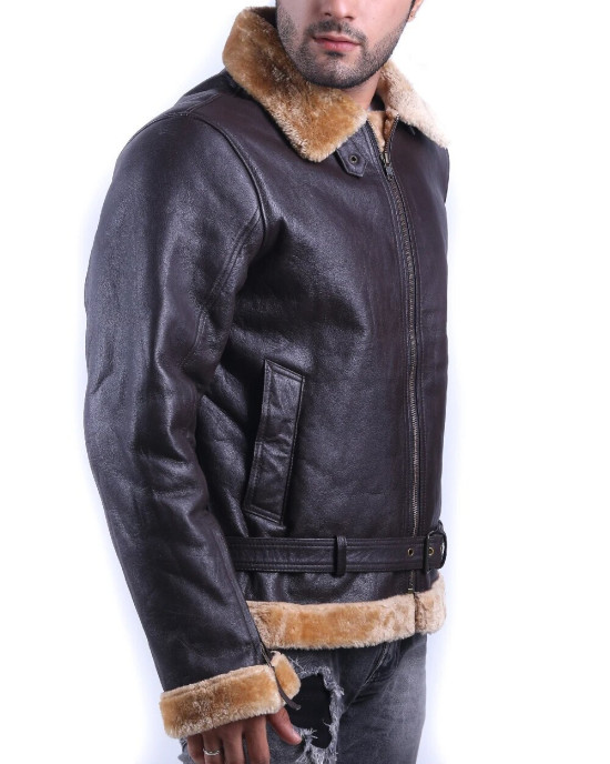 Tom Hardy Dunkirk Farrier Brown Leather Shearling Bomber Jacket