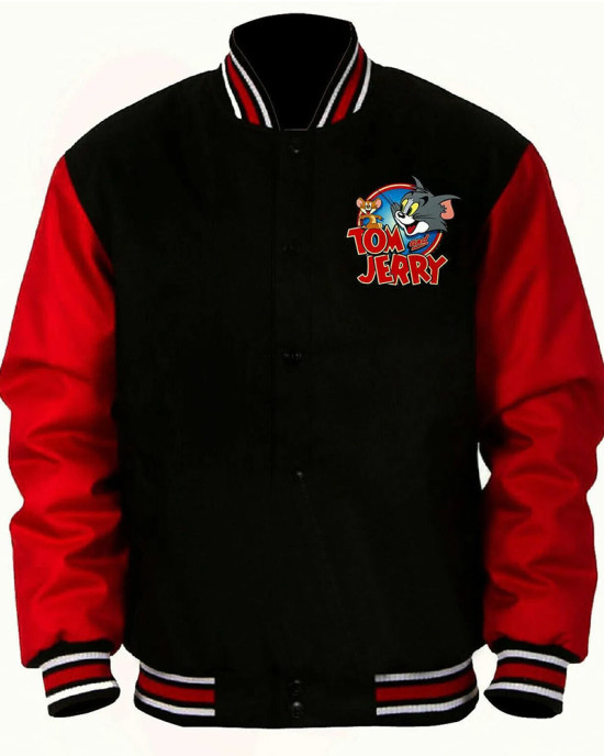 Tom and Jerry Red and Black Varsity Jacket Tom and Jerry Red and Black Varsity Jacket
