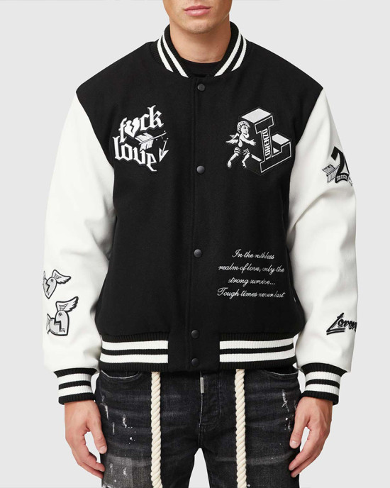 Tough Love Black and White Varsity Jacket Tough Love Black and White Varsity Jacket