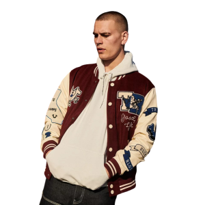 True Religion Maroon Wool And Leather Varsity Jacket