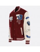 True Religion Maroon Wool And Leather Varsity Jacket