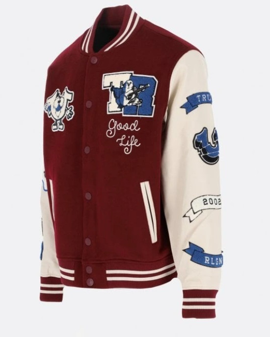 True Religion Maroon Wool And Leather Varsity Jacket True Religion Maroon Wool And Leather Varsity Jacket
