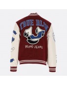 True Religion Maroon Wool And Leather Varsity Jacket