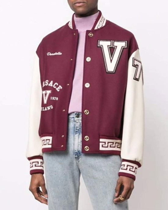 V Felted-Wool and Leather Varsity Jacket V Felted-Wool and Leather Varsity Jacket