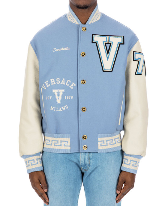 V Felted-Wool and Leather Varsity Jacket V Felted-Wool and Leather Varsity Jacket