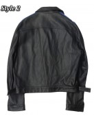 V Sample Striped Genuine Leather Jacket