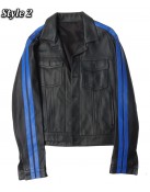 V Sample Striped Genuine Leather Jacket