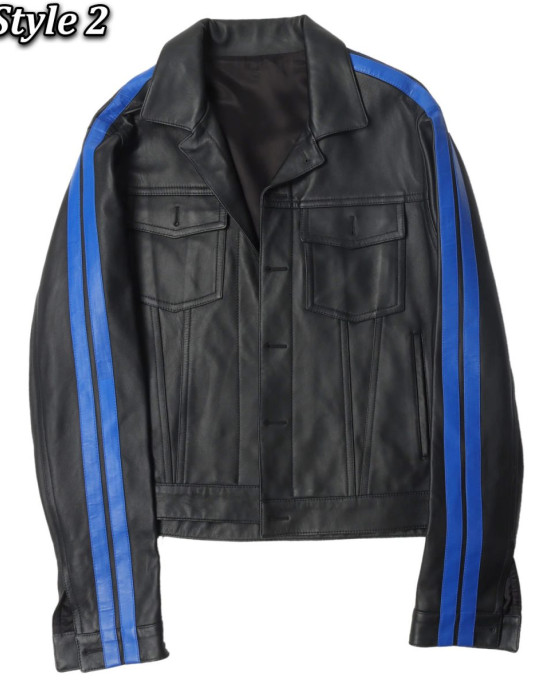 V Sample Striped Genuine Leather Jacket V Sample Striped Genuine Leather Jacket