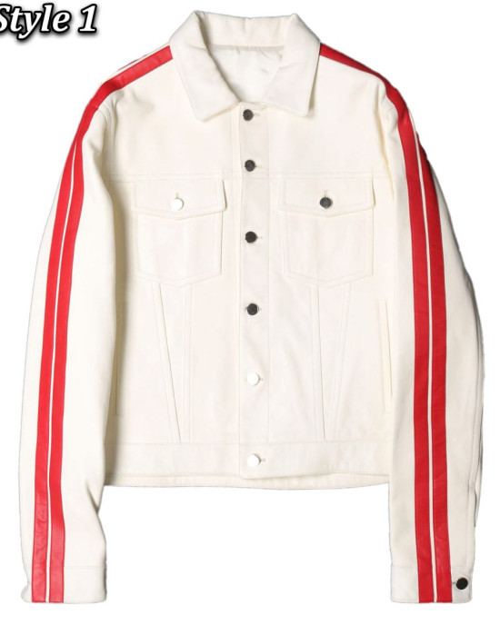 V Sample Striped Genuine Leather Jacket V Sample Striped Genuine Leather Jacket