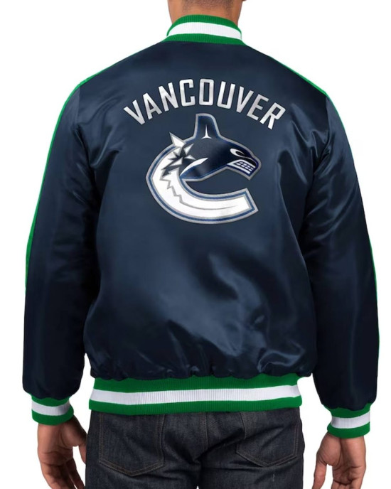 Vancouver Canucks O-Line Navy Varsity Satin Jacket Vancouver Canucks O-Line Navy Varsity Satin Jacket