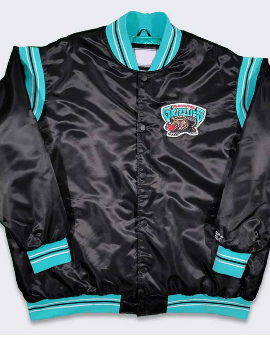 Vancouver Grizzlies Teddy Black Varsity Satin Jacket Vancouver Grizzlies Teddy Black Varsity Satin Jacket