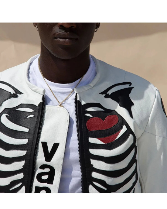 Vanson Skeleton White Real Leather Jacket