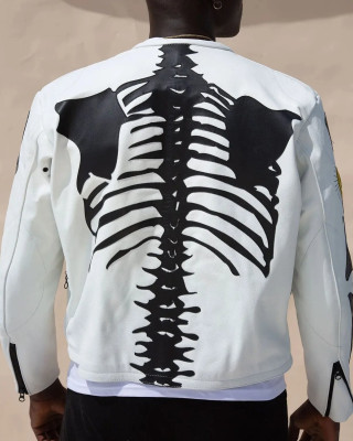 Vanson Skeleton White Real Leather Jacket