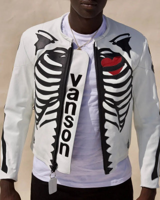 Vanson Skeleton White Real Leather Jacket
