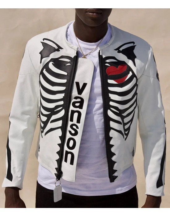 Vanson Skeleton White Real Leather Jacket