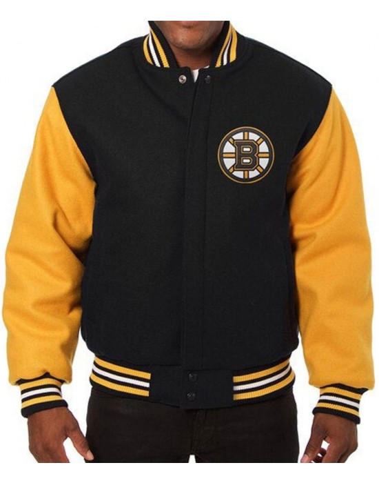 Varsity Boston Bruins Black and Yellow Wool Jacket