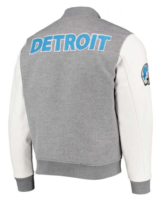 Varsity Detroit Lions Grey and White Jacket Varsity Detroit Lions Grey and White Jacket