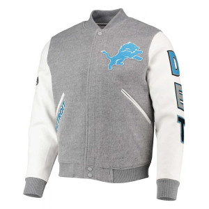 Varsity Detroit Lions Grey and White Jacket
