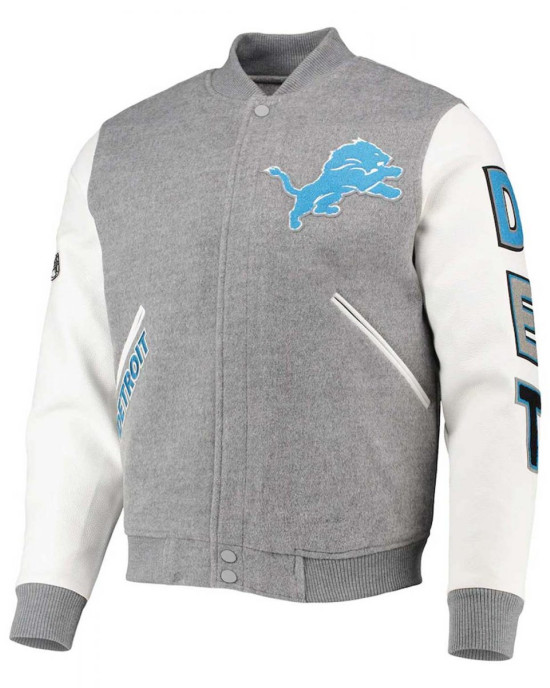 Varsity Detroit Lions Grey and White Jacket Varsity Detroit Lions Grey and White Jacket