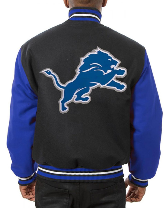 Varsity Detroit Lions Royal Blue and Black Wool Jacket Varsity Detroit Lions Royal Blue and Black Wool Jacket