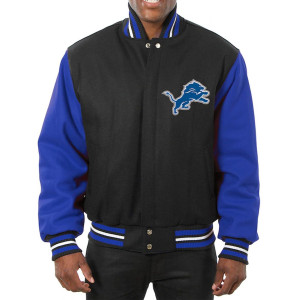 Varsity Detroit Lions Royal Blue and Black Wool Jacket