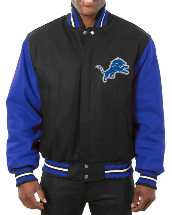 Varsity Detroit Lions Royal Blue and Black Wool Jacket Varsity Detroit Lions Royal Blue and Black Wool Jacket